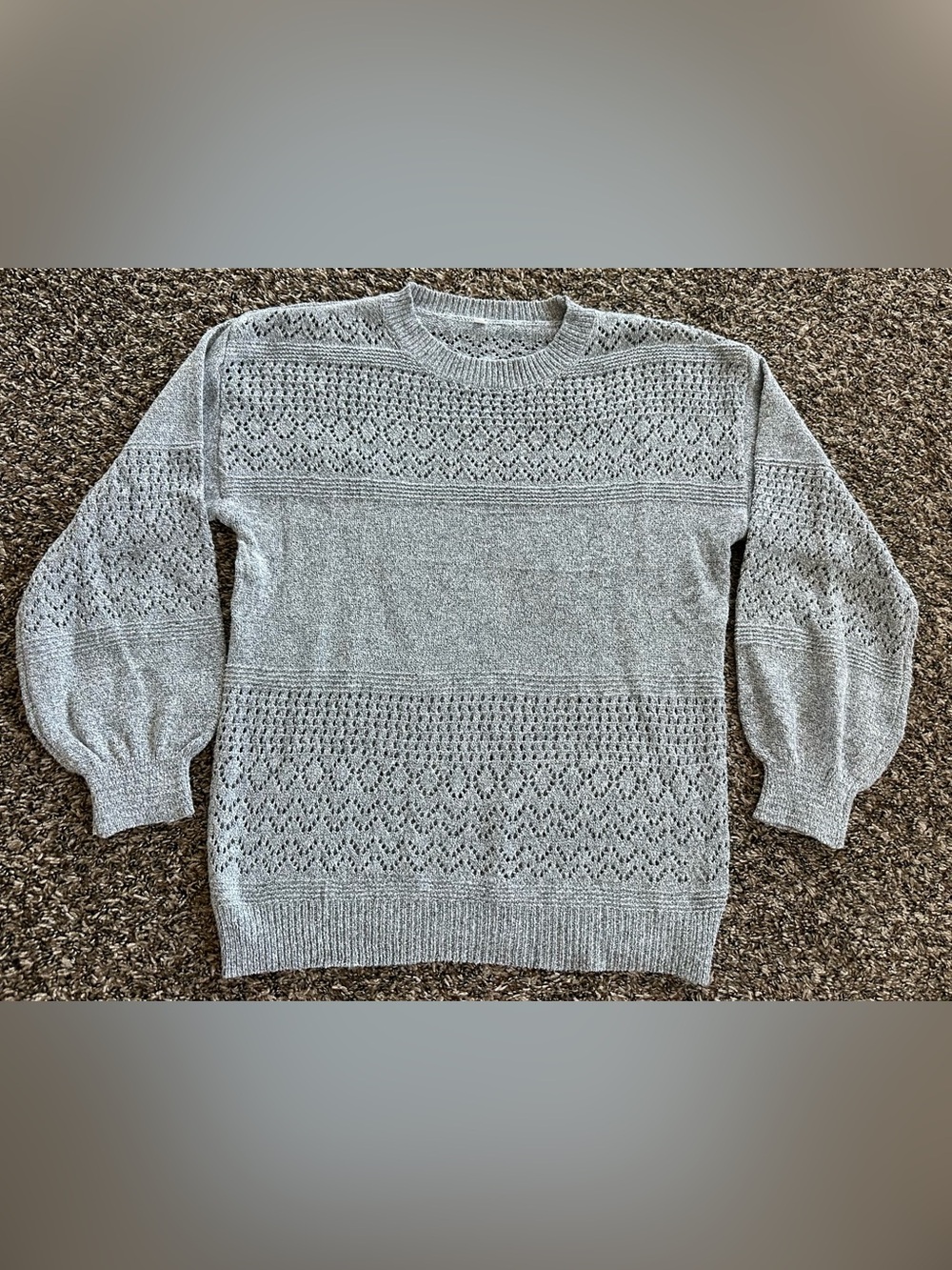 Light Gray Openwork Crewneck Sweater